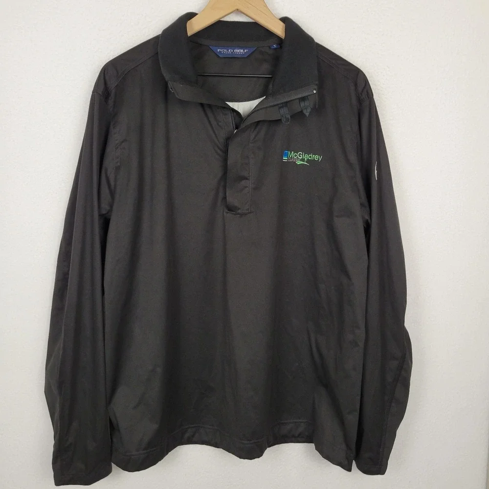 Polo Golf Ralph Lauren Pullover Jacket Men L Black McGladrey Classic Windbreaker
